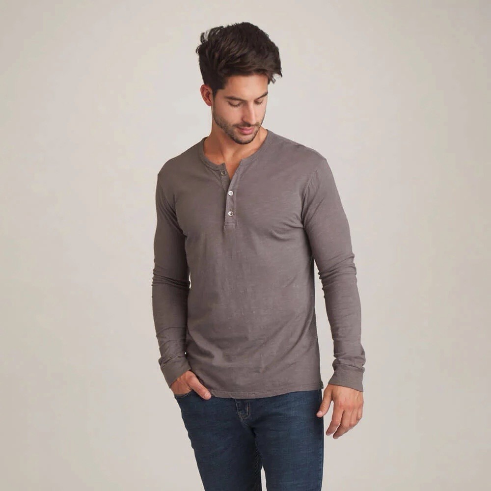 Hnly Venice Henley Size Small Long Sleeve Shirt Dark Gray 100% Organic Cotton